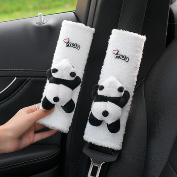Χαριτωμένο Cartoon Panda Doll Βελούδινο κάλυμμα τιμονιού αυτοκινήτου Κάλυμμα ζώνης αυτοκινήτου Imitate Lamb Wool Χειμερινά αξεσουάρ αυτοκινήτου