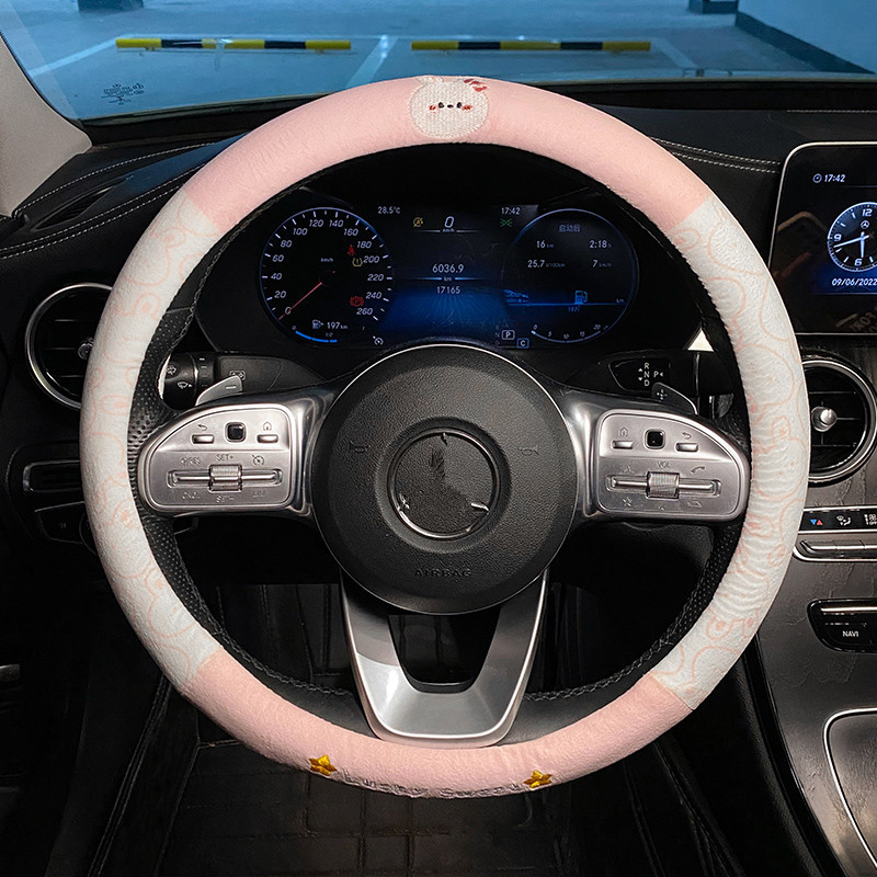 Noul patru anotimpuri universal scurt de pluș urs de desene animate drăguț creativ anti-alunecare capac pentru ghidon care absoarbe transpirația volan auto C