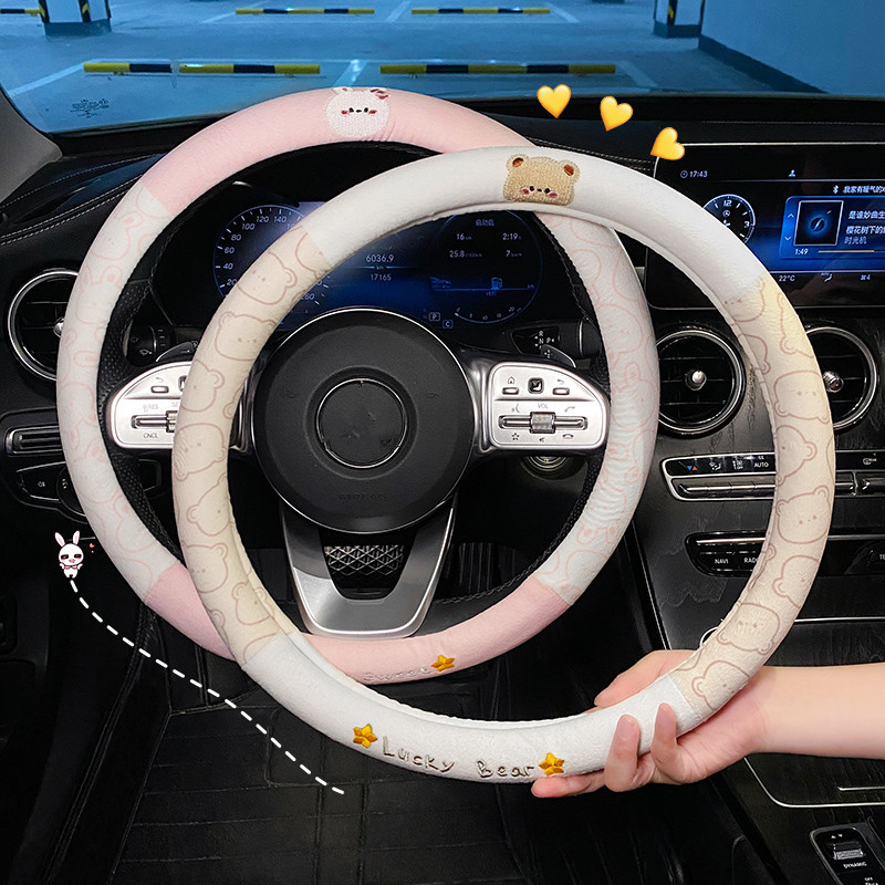 Noul patru anotimpuri universal scurt de pluș urs de desene animate drăguț creativ anti-alunecare capac pentru ghidon care absoarbe transpirația volan auto C