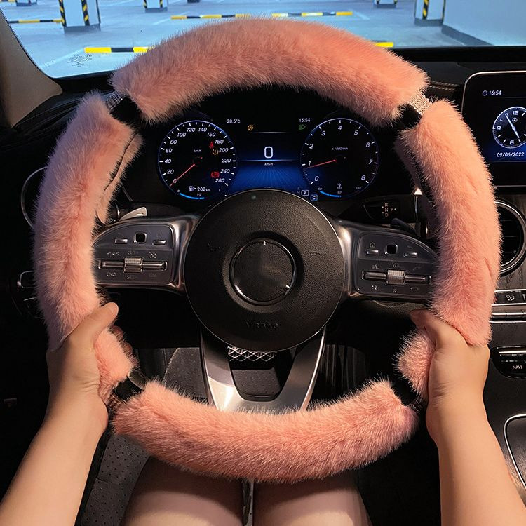 Nou de pluș, iarnă, toamnă, confortabil, moale, antiderapant, de protecție, la modă, cu diamante, pentru volanul mașinii, capac pentru ghidon