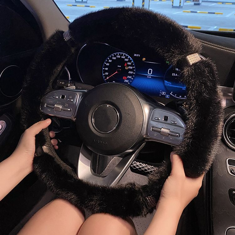 Nou de pluș, iarnă, toamnă, confortabil, moale, antiderapant, de protecție, la modă, cu diamante, pentru volanul mașinii, capac pentru ghidon