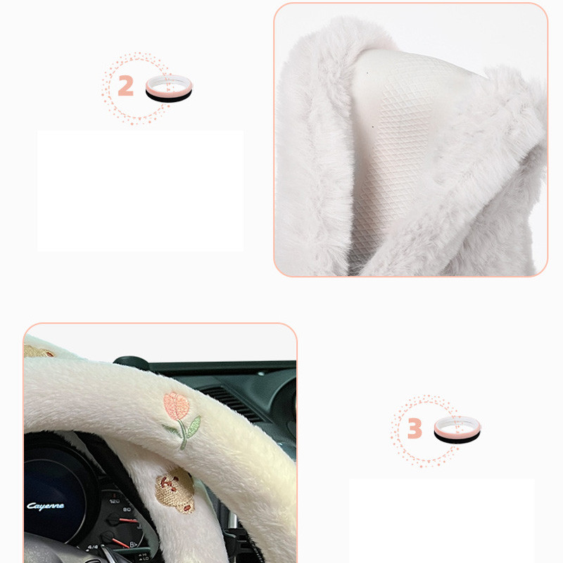 Drăguț Cart Broderie rafinată Urs Floral Universal Carcasa Volanului Mașinii Cald Gros Faux Iepure Roata de Pluș Decorare