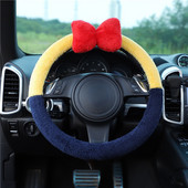 Husă pentru volan Bowknot pentru mașină, iarnă, cu pluș, pentru mâner, fuzzy, femei, fete, accesorii pentru interior auto, huse de direcție