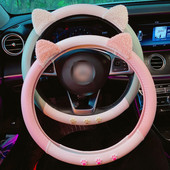Capa volanului mașinii Bling, creativ, drăguț, urechi de pisică, cu diamant, husă pentru mâner, accesoriu auto de lux, cristal antiderapant, pentru femei