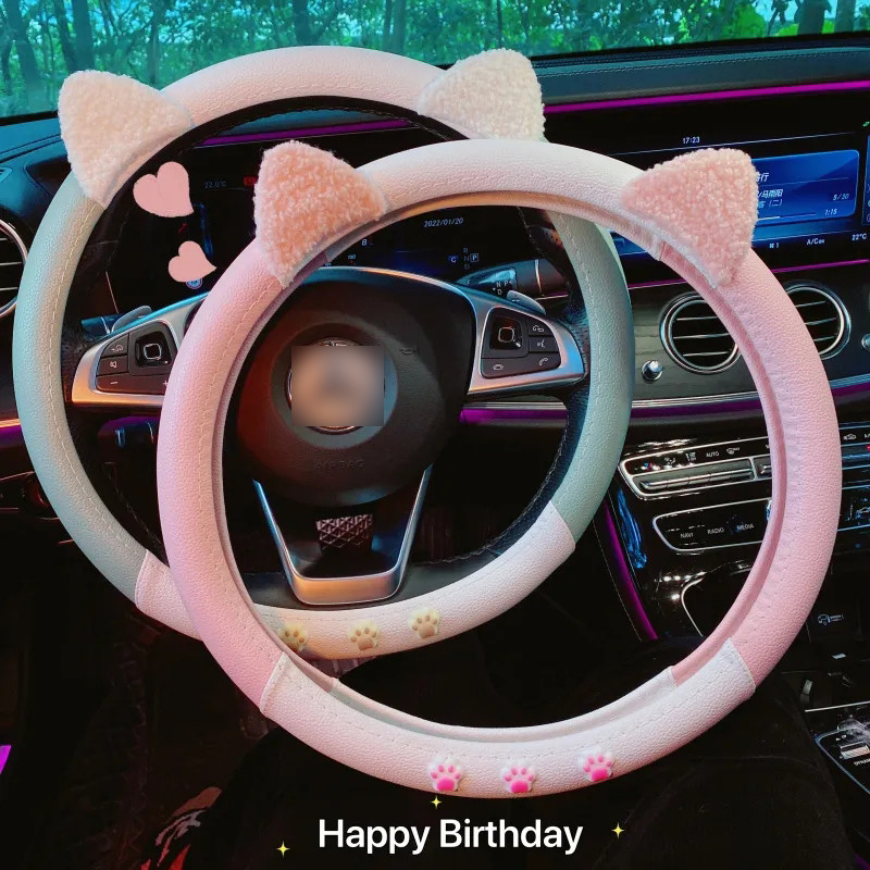 Capa volanului mașinii Bling, creativ, drăguț, urechi de pisică, cu diamant, husă pentru mâner, accesoriu auto de lux, cristal antiderapant, pentru femei