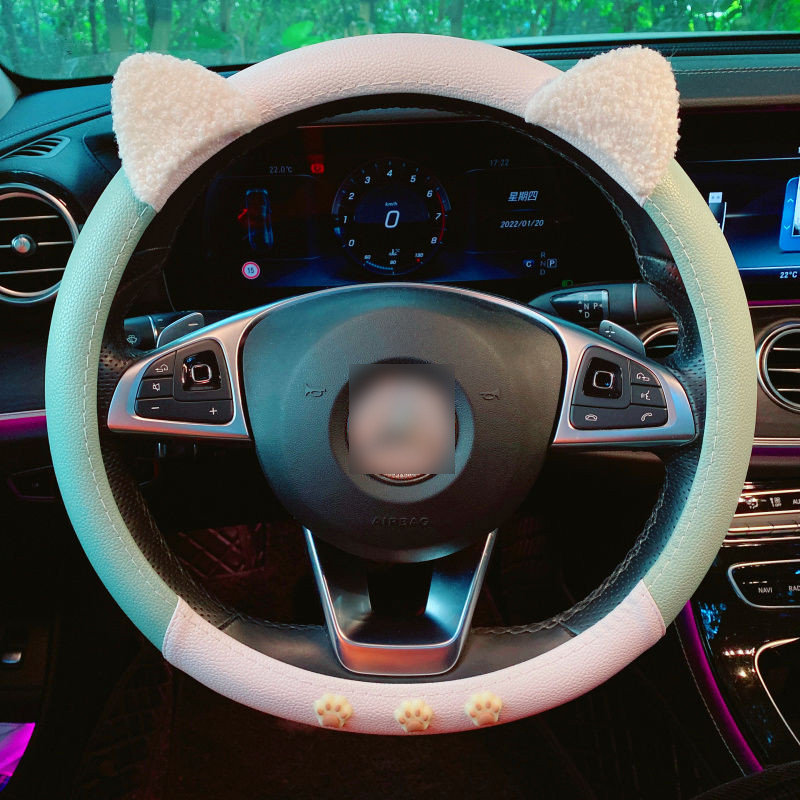 Capa volanului mașinii Bling, creativ, drăguț, urechi de pisică, cu diamant, husă pentru mâner, accesoriu auto de lux, cristal antiderapant, pentru femei