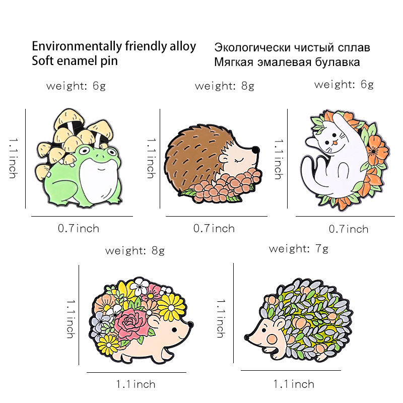 Animale florale Ace emailate Arici personalizat Pisica Broasca Ciuperci Brose Insigne cu rever Bijuterii Kawaii drăguțe Cadou pentru copii Prieteni