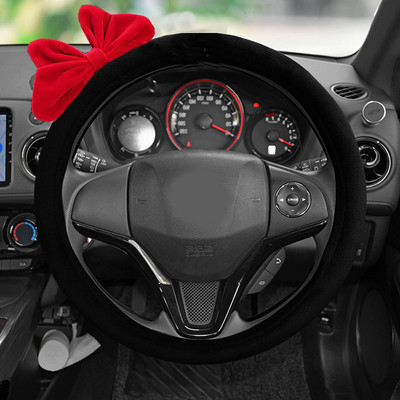 Catifea, retro, fundă roșie, husă universală pentru volan de mașină, pufos de iarnă, imitație de lână de miel, roată de vehicul, 15 inci