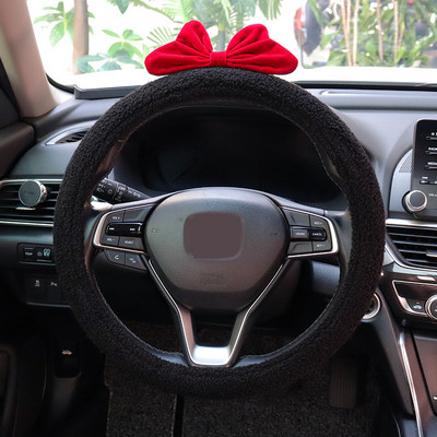 Catifea, retro, fundă roșie, husă universală pentru volan de mașină, pufos de iarnă, imitație de lână de miel, roată de vehicul, 15 inci