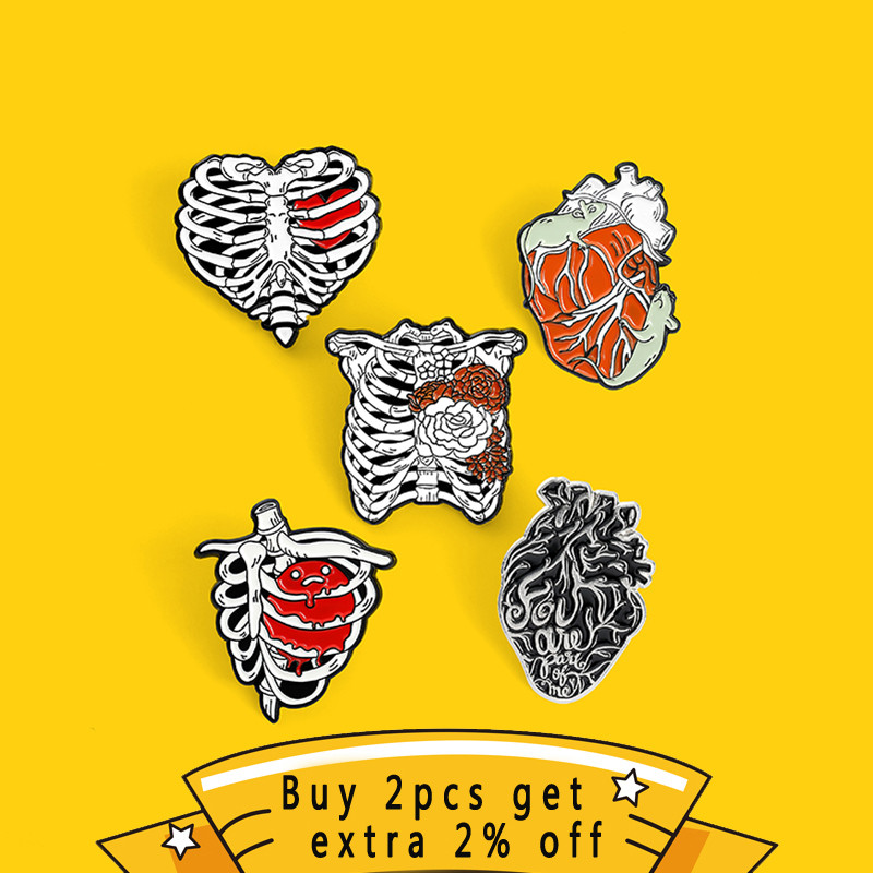 Cușcă toracică anatomică pin email cu floare ou șoarece anatomie umană insigne inimă broșe pentru femei bărbați cuplu bijuterii comerț cu ridicata