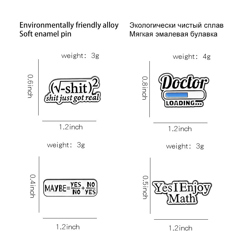 Математика Наука Емайлирана игла Персонализирана химия Фармацевт Уравнение Брошки Чанта Игла за ревер Черно бяла значка Бижута Подарък за студенти