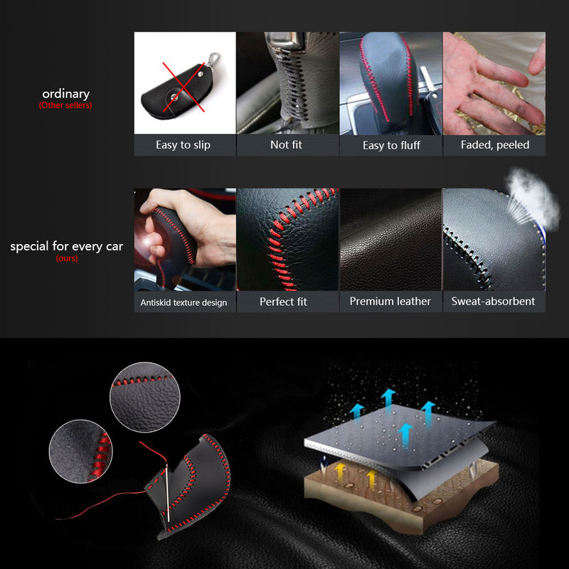 Pentru Nissan Qashqai 10-15 X-TRAIL 08-13 Qashqai 2008 Capac buton schimbător frână de mână din piele Cutie de viteze Decor auto Carcasă buton schimbător