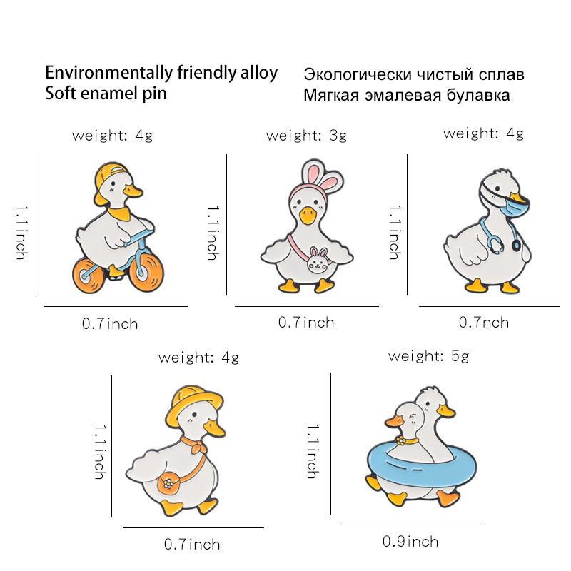 Puikus gyvūnų emalio smeigtukas Individualus žąsų antis Pirkiniai Plaukimas Dviratis Sagė Krepšys Atvartas Animacinis Juokingas Ženkliukas Papuošalai Dovana vaikui