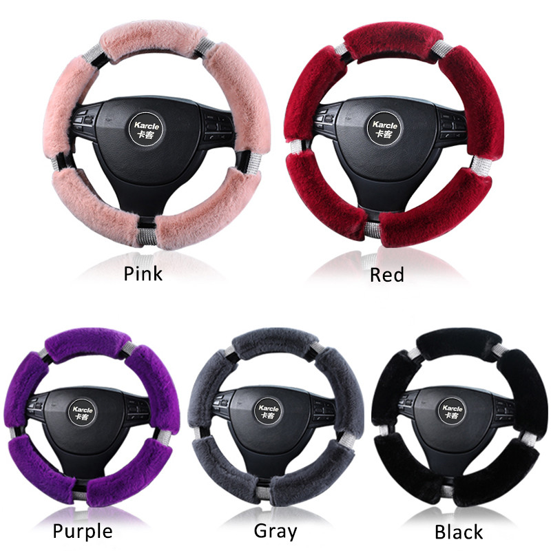 Husa de volan pufoasă Karcle cu strasuri strălucitoare, blană de diamant, huse de volan universale 38 cm pentru femei, fete