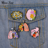 Ace de email cu organe florale, personalizate, creier, plămâni, intestine, stomac, broșe, insigne pentru rever, bijuterii cu plante de desene animate, cadou pentru copii, prieteni