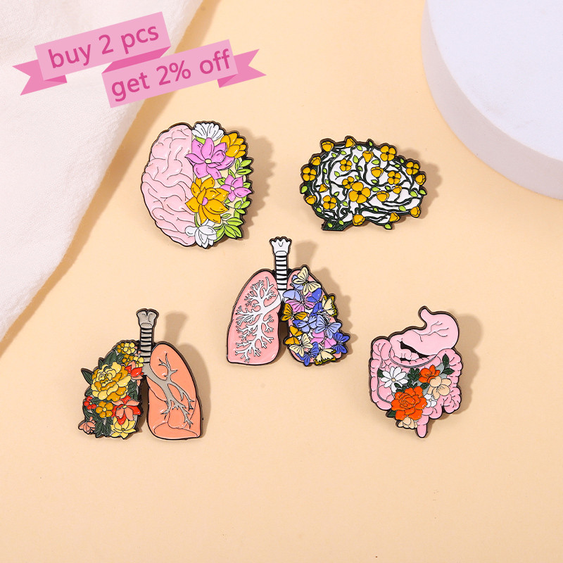 Ace de email cu organe florale, personalizate, creier, plămâni, intestine, stomac, broșe, insigne pentru rever, bijuterii cu plante de desene animate, cadou pentru copii, prieteni