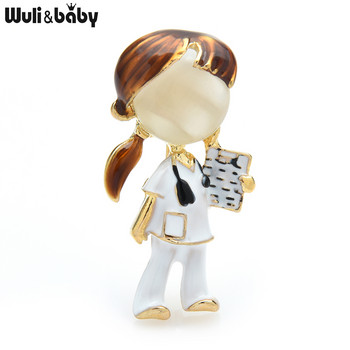 Wuli&baby Black Brown Hair Doctor Nurse καρφίτσες για γυναίκες Unisex Enamel Hospital Figure Party Office Δώρα καρφίτσα καρφίτσας