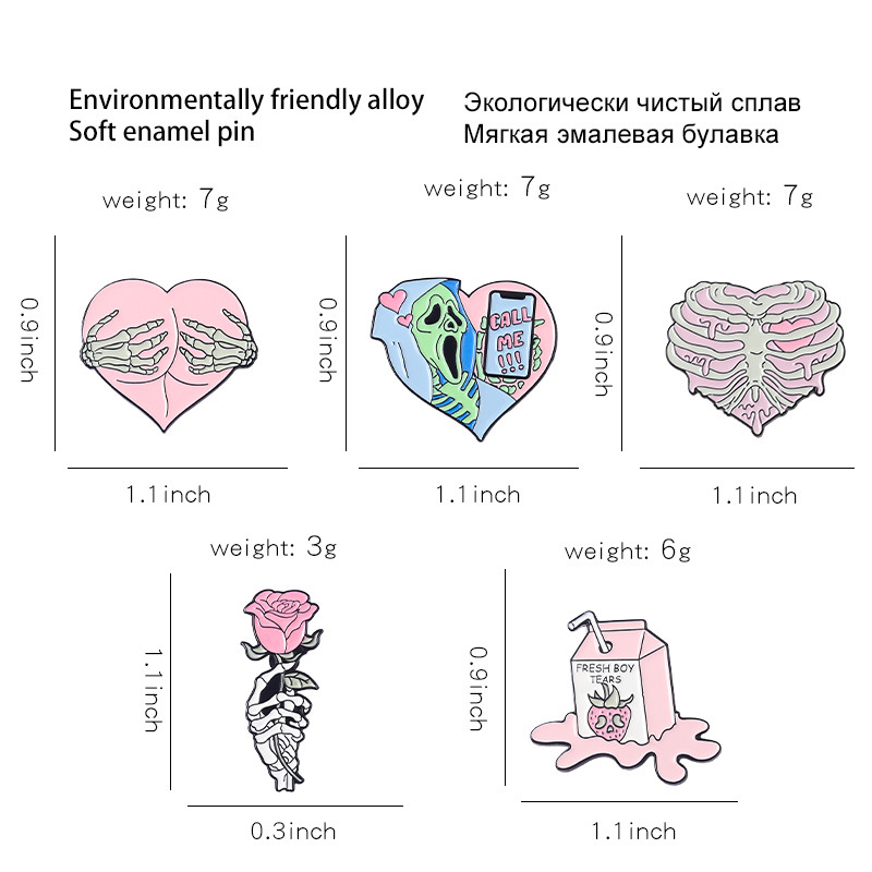 Ace cu email punk roz, cușcă toracică personalizată, îmbrățișare cu schelet, sună-mă, broșe, insigne cu rever, distracție gotică, bijuterii, cadou pentru prieteni