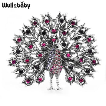 Wuli&baby Mulitcolor Big Sparkling Peacock Καρφίτσες Καρφίτσες για Γυναικείες Κοσμήματα Δώρο 4 Χρώματα Badge Κασκόλ πόρπη