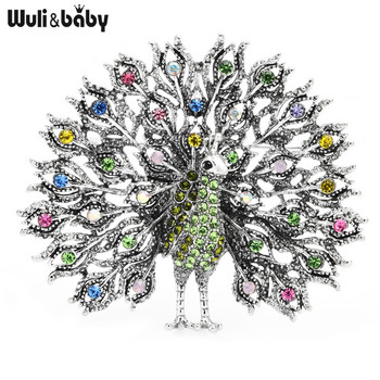 Wuli&baby Mulitcolor Big Sparkling Peacock Καρφίτσες Καρφίτσες για Γυναικείες Κοσμήματα Δώρο 4 Χρώματα Badge Κασκόλ πόρπη