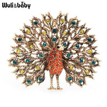 Wuli&baby Mulitcolor Big Sparkling Peacock Καρφίτσες Καρφίτσες για Γυναικείες Κοσμήματα Δώρο 4 Χρώματα Badge Κασκόλ πόρπη