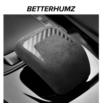 BETTERHUMZ Alcantara за Mercedes V177 W177 A180 A200 Интериор от въглеродни влакна Автомобилен капак на копчето за превключване на скоростите Стикер Аксесоари