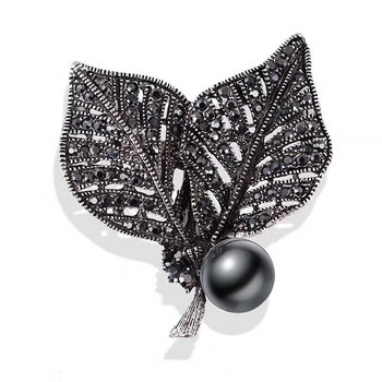 Дамска мода Винтидж Брошки с черни цветя с кристали Антична брошка Игла Елегантни изискани брошки Подарък за Нова година