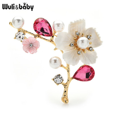 Wuli&baby Shell Plum Blossom virágos brossok nőknek Esküvői Irodai Bross Pins Újévi Ékszer Ajándékok