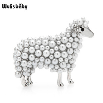 Wuli&baby 2χρωμες Pearl Sheep καρφίτσες για γυναίκες Unisex Lovely Animal Party Casual pins καρφίτσες