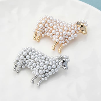 Wuli&baby 2χρωμες Pearl Sheep καρφίτσες για γυναίκες Unisex Lovely Animal Party Casual pins καρφίτσες