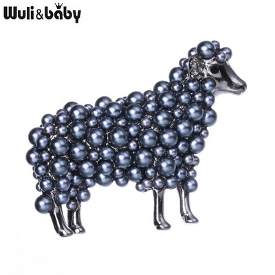 Wuli&baby Broșe de oaie cu perle în 2 culori pentru femei, unisex, petrecere cu animale minunate, broșă casual, ace, cadouri