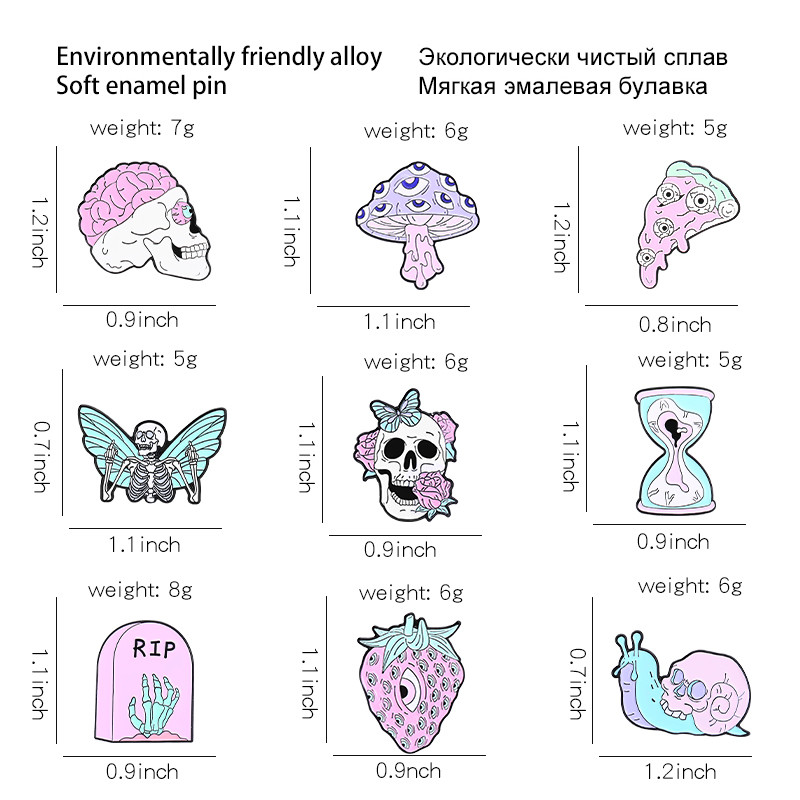 Intensive Eyes Ace email personalizate, punk, roz, schelet, pizza, clepsidra de fluture, broșă cu căpșuni, ecusoane gotice cu rever pentru prieteni