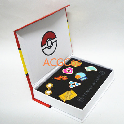 Insigne de gimnastică Pokemone Kanto Johto Hoenn Sinnoh Unova Kalos Regiunea Ligii Insulele Portocalii Ace Broșe Set cutie Monstru de buzunar