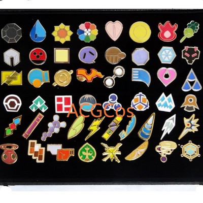 Insigne de gimnastică Pokemone Kanto Johto Hoenn Sinnoh Unova Kalos Regiunea Ligii Insulele Portocalii Ace Broșe Set cutie Monstru de buzunar