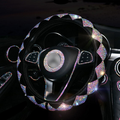 Luksusa kristāla krāsaini Rhinestone automašīnu stūres rata pārsegi Diamante Rhinestone automašīnu pārklāti stūres rata plīša aksesuāri