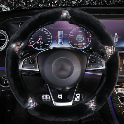 Žieminiai pliušiniai vairo dangteliai Kalnų krištolinio kailinio kailiuko vairo dangteliai Automobilio salono priedai moterims
