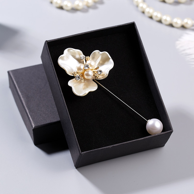 Rinhoo broșe cu flori de perle imitații pentru femei, la modă elegantă, cu stras, camelie, flori albe, petale, ace de rever, bijuterii de nuntă