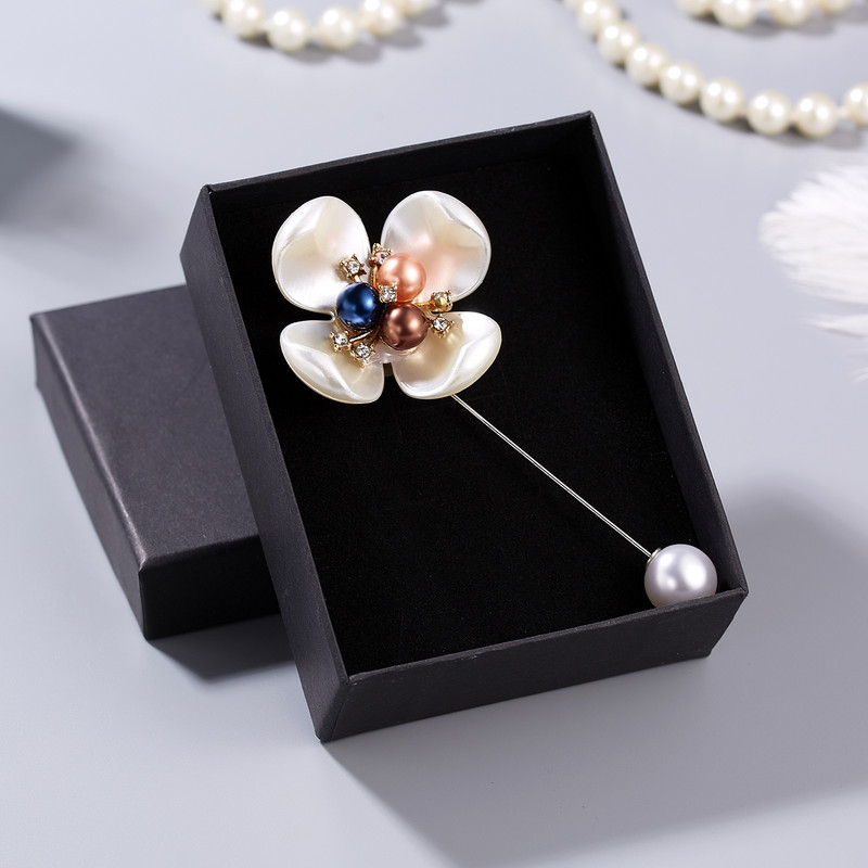 Rinhoo broșe cu flori de perle imitații pentru femei, la modă elegantă, cu stras, camelie, flori albe, petale, ace de rever, bijuterii de nuntă