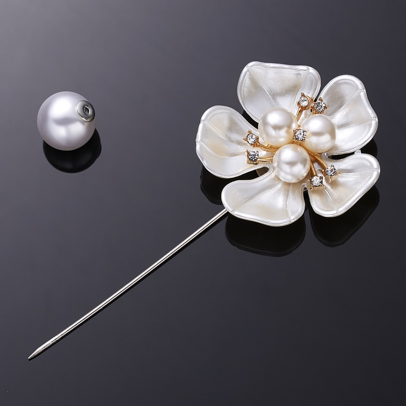 Rinhoo broșe cu flori de perle imitații pentru femei, la modă elegantă, cu stras, camelie, flori albe, petale, ace de rever, bijuterii de nuntă