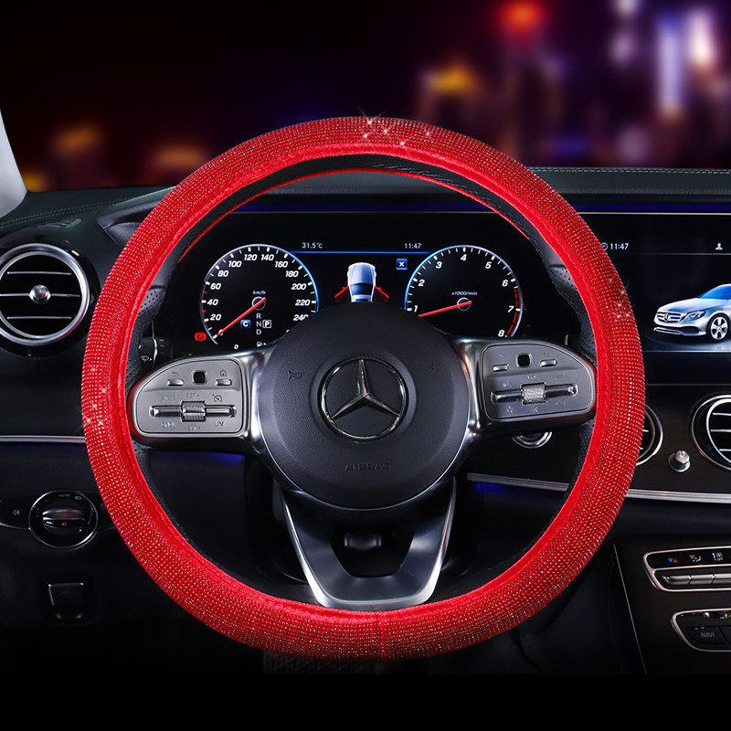 Πολυτελή κρυστάλλινα μωβ Κόκκινα Καλύμματα Τιμονιού Αυτοκινήτου Diamante Rhinestone Αξεσουάρ Τιμονιού με Κάλυμμα Αυτοκινήτου για Γυναικεία
