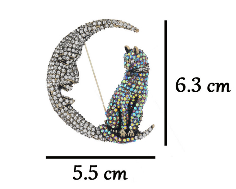 2022 broșe strălucitoare de pisică așezată și lună pentru femei cu stras mare, animale de companie frumoase, pentru petrecere, birou, broșă cu diamante incrustate, cadouri