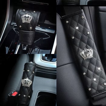 38CM кожен моден дамски калъф за волан на кола Diamond Blingbling Crystal предпазен колан Оформление на автомобил Аксесоари за оформяне на автомобили