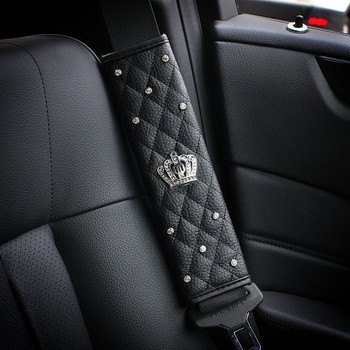 38cm Δερμάτινο Γυναικείο Κάλυμμα Τιμονιού Αυτοκινήτου Diamond Blingbling Κρυστάλλινο Ζώνη Ασφαλείας Αξεσουάρ για στυλ αυτοκινήτου
