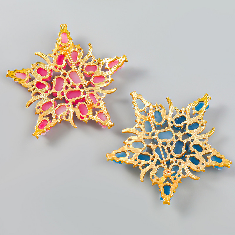 Broșe cu stea cu flori mari pentru femei, trandafir roz, stea frumoasă cu cinci colțuri, petrecere de birou, broșă cu diamante incrustate, rășină, cadouri