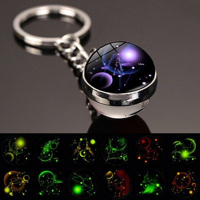 Νέο μπρελόκ 12 Constellation Starry Sky Luminous Keychain Time Stone Glass Ball Μπρελόκ Αξεσουάρ Κρεμαστό μπρελόκ Δώρα