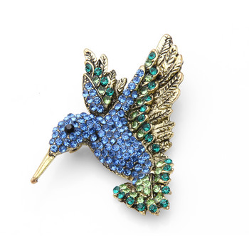 Wuli&baby Pink Blue Rhinestone Hummingbird καρφίτσες Γυναικείες άντρες Vintage καρφίτσες για ζώα Δώρα