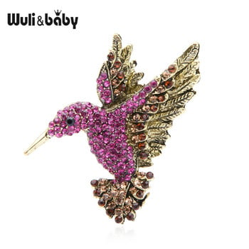 Wuli&baby Pink Blue Rhinestone Hummingbird καρφίτσες Γυναικείες άντρες Vintage καρφίτσες για ζώα Δώρα