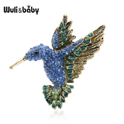 Wuli&baby rózsaszín, kék strasszos, kolibri brossok, női férfiak, szüreti állat melltűk, ajándékok