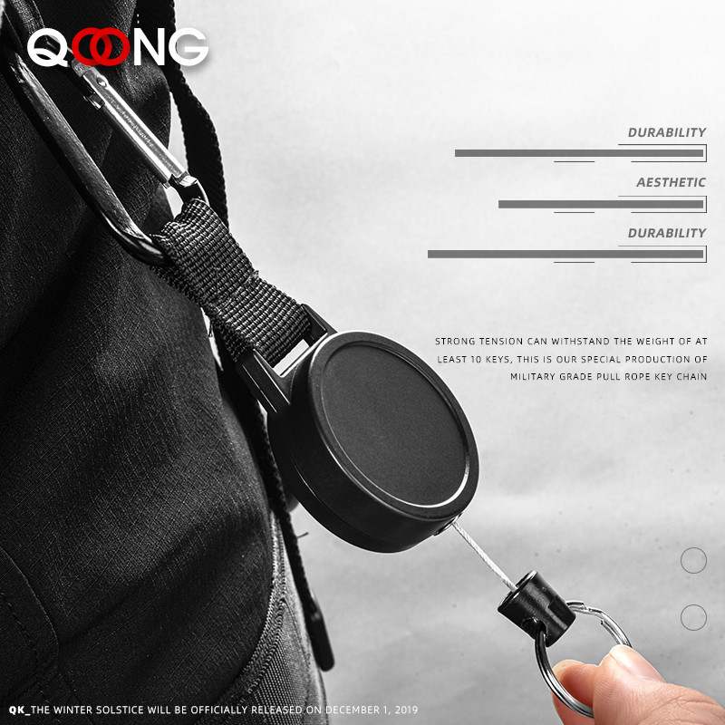 Frânghie din oțel inoxidabil pentru camping, lanț telescopic pentru efracție, suport pentru chei, breloc tactic, breloc în aer liber, lanț de chei retractabil pentru întoarcere