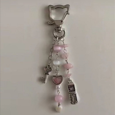 Rankų darbo meilės raktų pakabukas, miela romantiška žvaigždė širdies formos Pearl Crystal raktų pakabukas dovana jo merginai Y2K